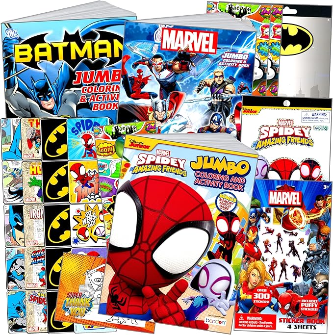 Bendon Superhero Coloring Book and Stickers Activity Set Featuring Batman, Avengers, and Spidey Includes Coloring Books, Stickers, Reward Sticker Set and More (Super Hero Coloring Book Set)