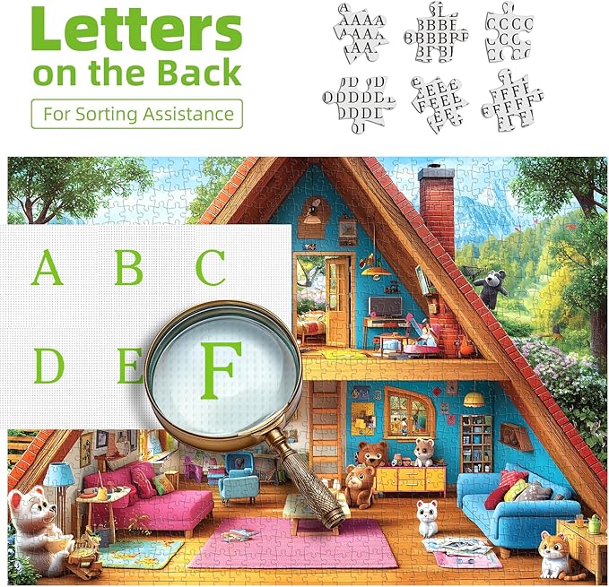 500 Piece Puzzles for Adults, Mountain Home with Animal Characters - Fairy Tale Cottage Jigsaw Puzzle for Family Fun, Party Game, Finished Size 23" x 15"