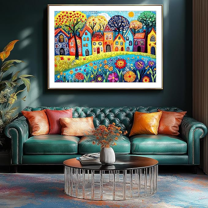 500 Piece Puzzle for Adults, Jigsaw Puzzles with Colorful Village Houses, Funny Puzzle, Perfectly Fitting Pieces, Home Decor Birthday Party Gift for Adults Seniors 23x15 Inches