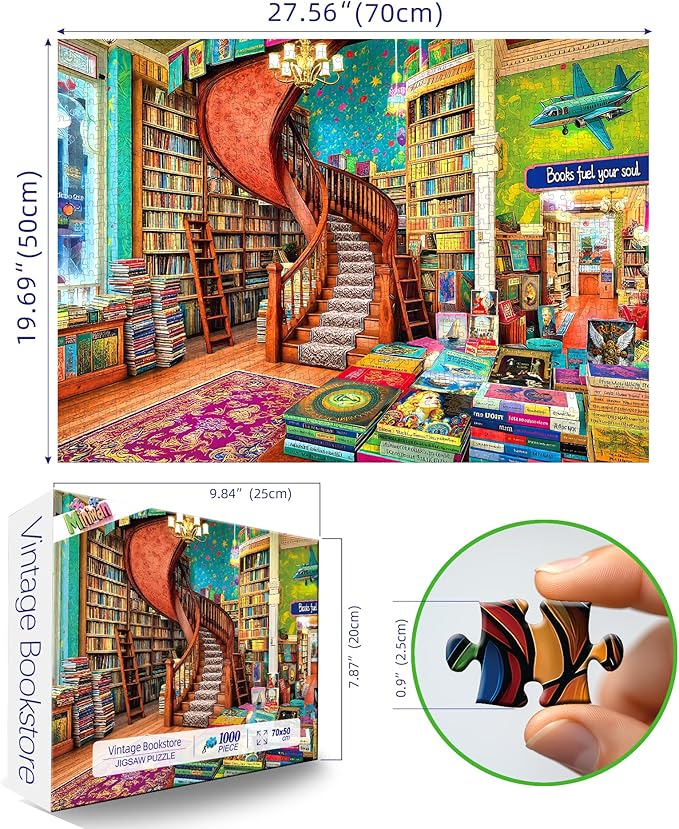 Vintage Bookstore Maze 1000 Piece Puzzle for Adults, Fun Puzzles for Adults 1000 Pieces with HD Print & Poster, 27.5 * 19.7 in Dust Free, for Gifts Halloween Christmas Family Games Lovers