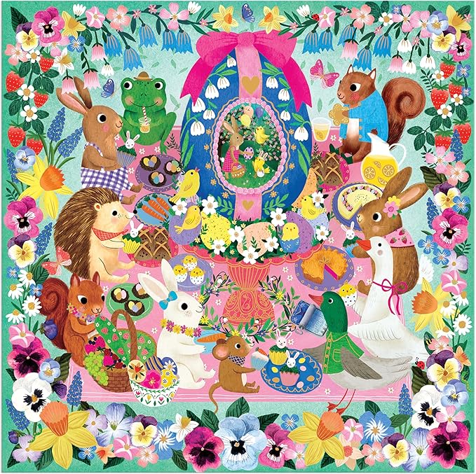 Mudpuppy Egg-Cellent Day – 500 Piece Family Foil Jigsaw Puzzle with Colorful and Fun Illustrations of Adorable Animals During Easter for Children Ages 8 and Up
