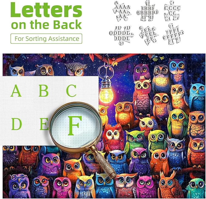 Owl Family 500 Piece Puzzles for Adults, Challenging Colorful Owl Jigsaw Puzzles with Letter for Family Game Night Decoration Gift (23"x15")