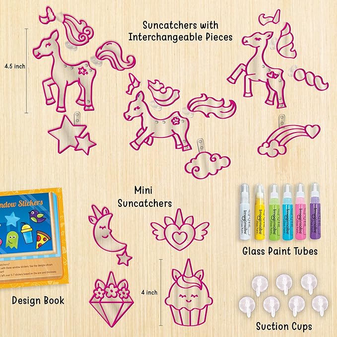Imagimake Window Art Unicorn | Stained Glass Kit | Unicorn Girls Toys Age 6-8 | 6 Year Old Girl Birthday Gift | Easter Art and Crafts for Girls 8-12 | DIY Suncatcher Kit for 5,6,7,8,9,10,11,12 Year