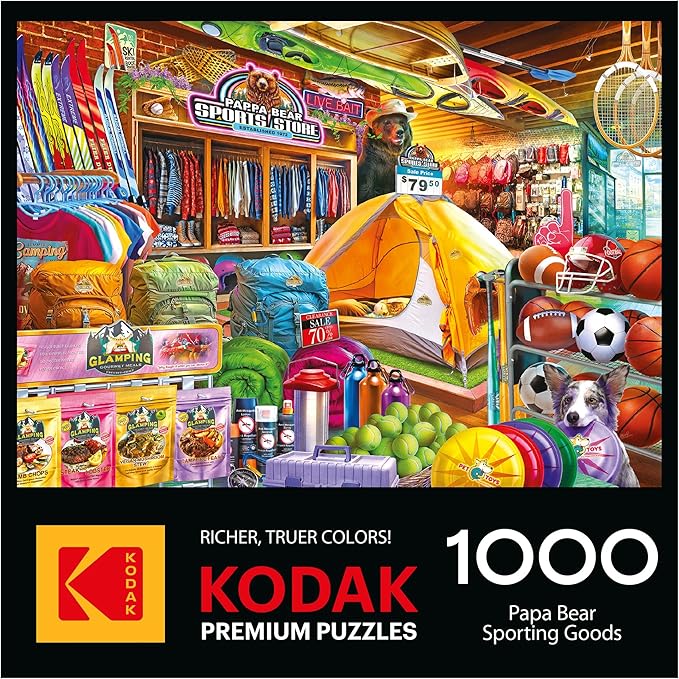 RoseArt Kodak Premium 1000 Piece Jigsaw Puzzle for Adults – Papa Bear Sporting Goods – Colorful Outdoor Camping & Sports Store Scene – Rich, Vivid Colors – 26.625 x 19.25 Inches