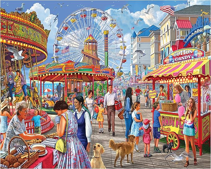 White Mountain 1000 Piece Jigsaw Puzzle Classic Summer Carnival Fair Puzzles with Large Pieces for Adults and Family 24"x30" - Boardwalk