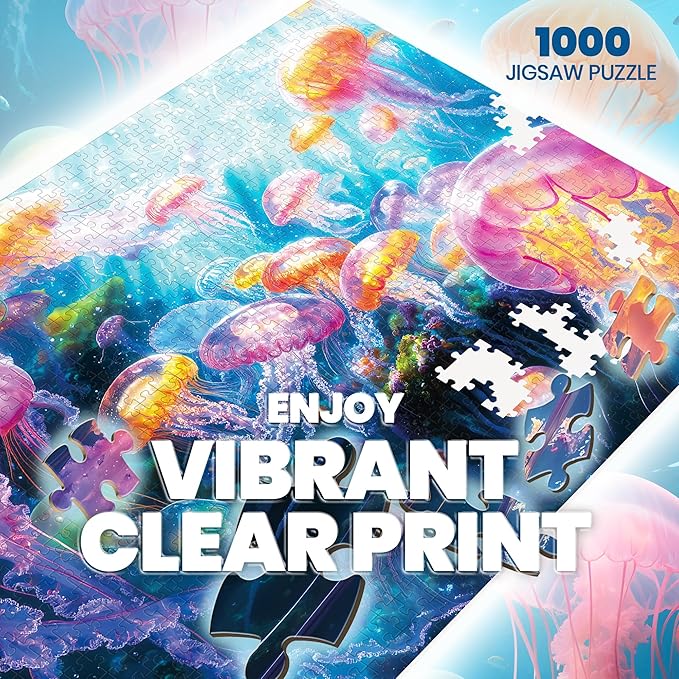 1000 Piece Puzzles for Adults,Colorful Jellyfish Jigsaw Puzzle,Dreamy Ocean Puzzles 1000 Pieces,Creative Games Difficult Underwater World Puzzle Home Decor Toy for Adults (27.5"x19.6"), 1:1 Poster