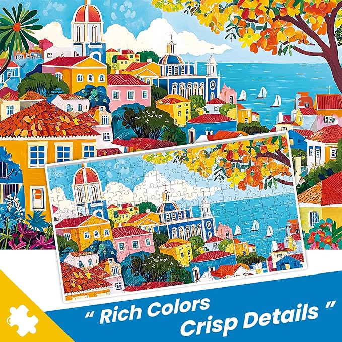 500 Pieces Puzzle for Adult,Fun Colorful Town Building Jigsaw Puzzle for Adults Seniors,Unique Landscape Lover Puzzle,Challenging Family Activity Games Gifts for Family, Friends, Men, Women,20.5*15 In