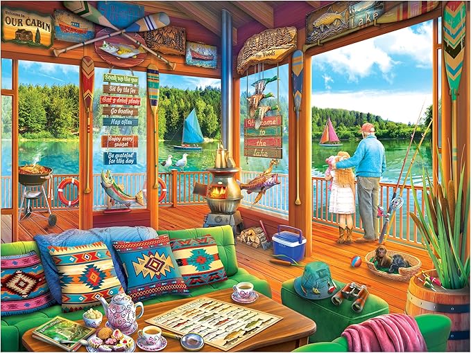 RoseArt - Kodak Premium - The Lake House 350 Piece Jigsaw Puzzle - Cozy Cabin Lake Summer Vacation Scene – Adult Puzzle – Finished Size Approx. 18" x 24", Made in USA