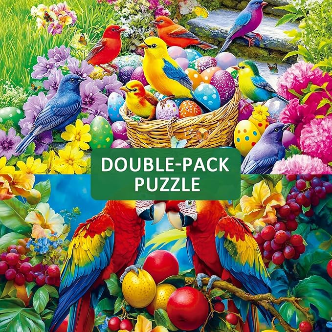 Unique Shaped Jigsaw Puzzles for Adults 1000 Pieces, 2 Pack Adult Puzzles,Egg Birds and Fruit Birds Theme,Difficult Puzzles for Adults,Cooperative Family Games for Family Game Night