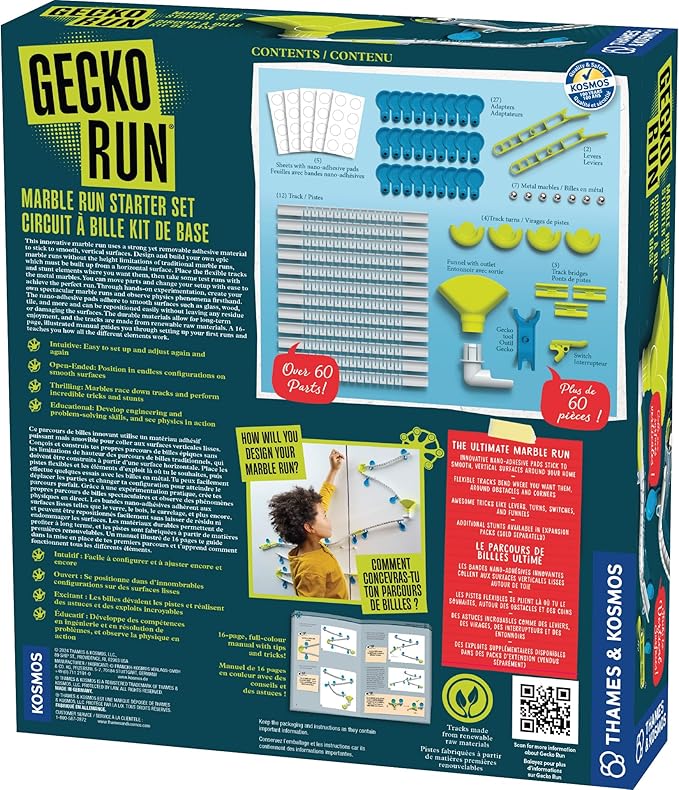Gecko Run Marble Run Starter Set by Thames & Kosmos, Toy of The Year Winner - 63 Piece Vertical Marble Run, Flexible Tracks | Fast, No-Mess Setup | Hours of Creative Play | 2-Language Version, EN/FR