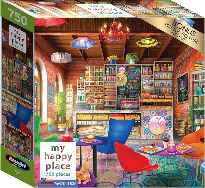RoseArt - My Happy Place - Boho Coffeshop - 750 Piece Jigsaw Puzzle for Adults