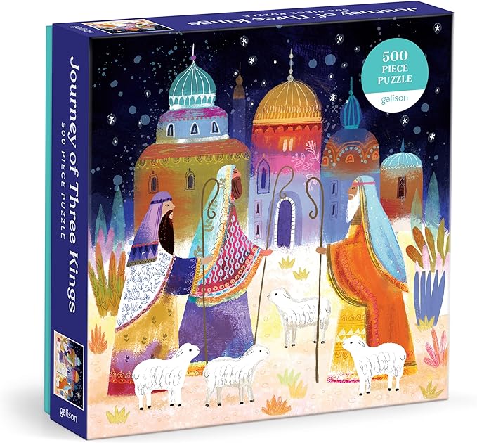 Galison Journey of Three Kings – 500 Piece Jigsaw Puzzle Featuring Artwork Capturing The Journey of The Magi in A Vibrant Jewel Toned Composition