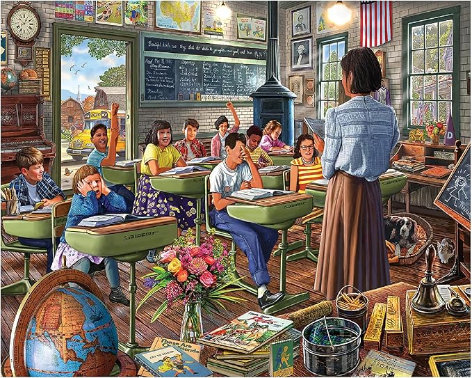 White Mountain 1000 Piece Jigsaw Puzzle Retro Childhood School Puzzles with Large Pieces Gift for Adults and Family 24"x30" - Vintage Classroom