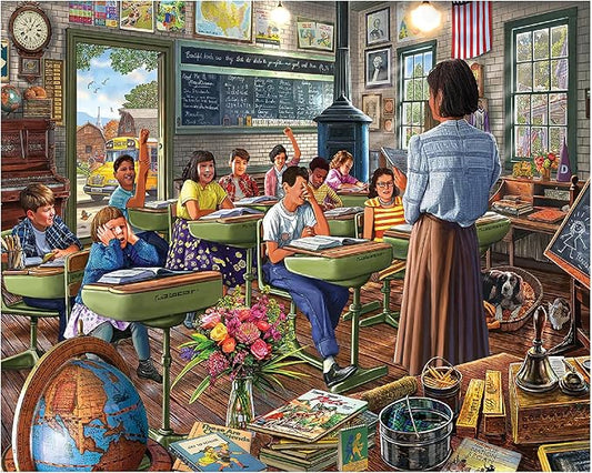 White Mountain 1000 Piece Jigsaw Puzzle Retro Childhood School Puzzles with Large Pieces Gift for Adults and Family 24"x30" - Vintage Classroom