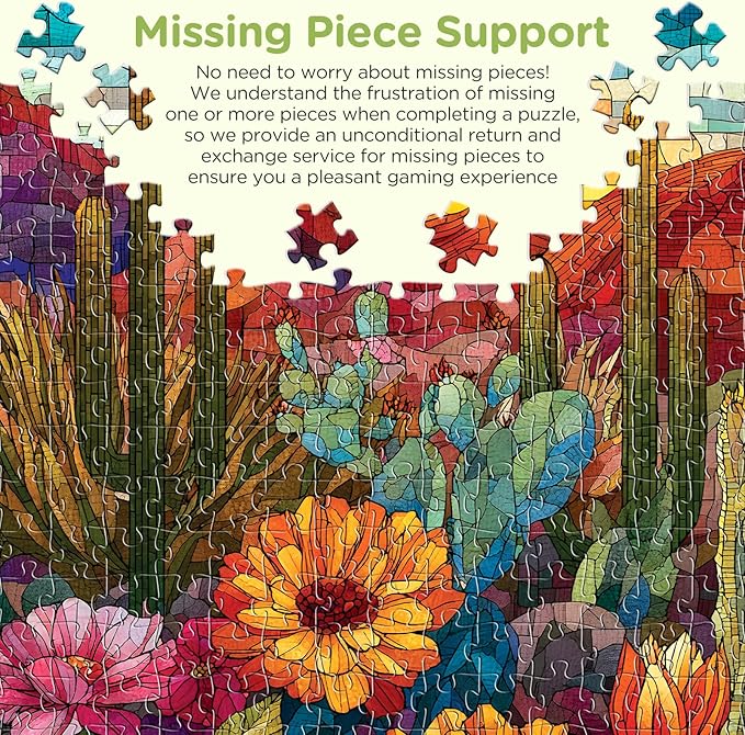 500 Piece Puzzles for Adults, Cactus Puzzles 500 Pieces, Stained Glass Puzzle Including Mosaic Art Cactus, Colorful Succulent Puzzles for Plant Lovers, Challenging Game Home Decor, 20.5 x 15 in