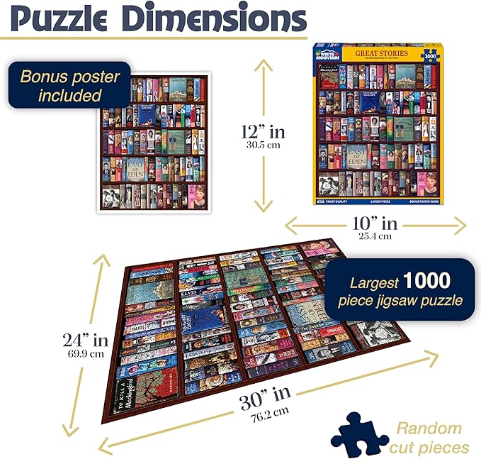 White Mountain 1000 Piece Jigsaw Puzzle Classic Literature and Classic Books Puzzles with Large Pieces for Adults and Family 24"x30" - Great Stories