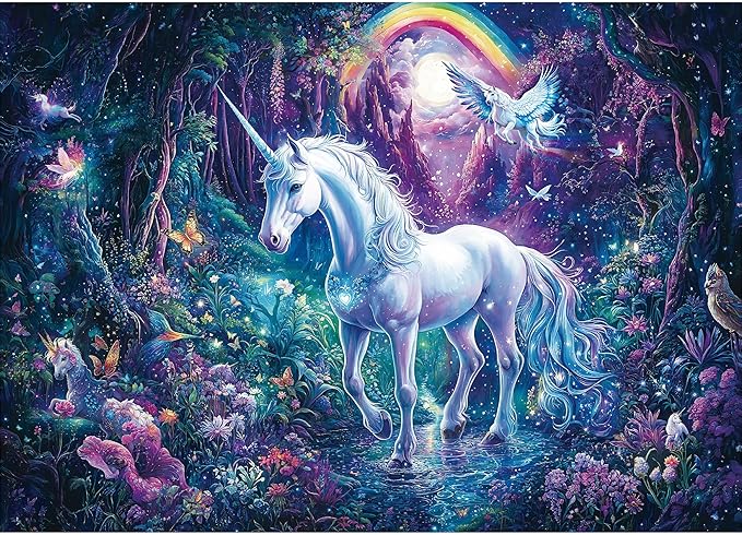 Puzzles for Adults 1000 Pieces, Glitter Unicorn 1000 Jigsaw Puzzle, Rainbow Forest Puzzle 1000 Pieces, Creative Games and Gifts Difficult Puzzle Home Decor Toy (27.5"x19.5"), 1:1 Poster