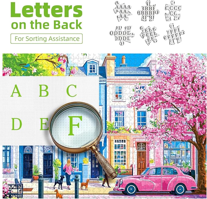 MINIWAN 500 Piece Puzzles for Adults - London Townhouse Cherry Blossom Jigsaw Puzzle, 23x15 Inches with Unique Irregular Shaped Pieces for Relaxation & Home Wall Decor