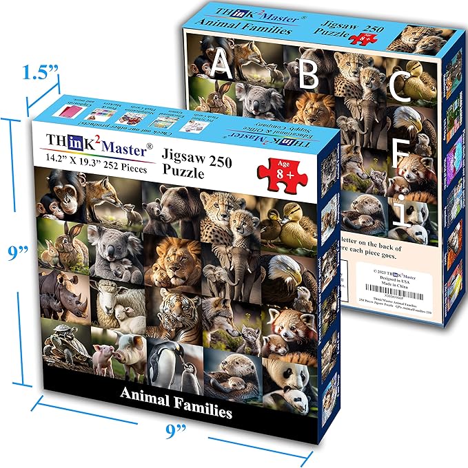 Think2Master Animal Families 250 Pieces Jigsaw Puzzle Featuring heartwarming Mammals & Birds. Puzzle for Adults & Seniors, Large Pieces, Great Gift Size: 14.2” X 19.3”