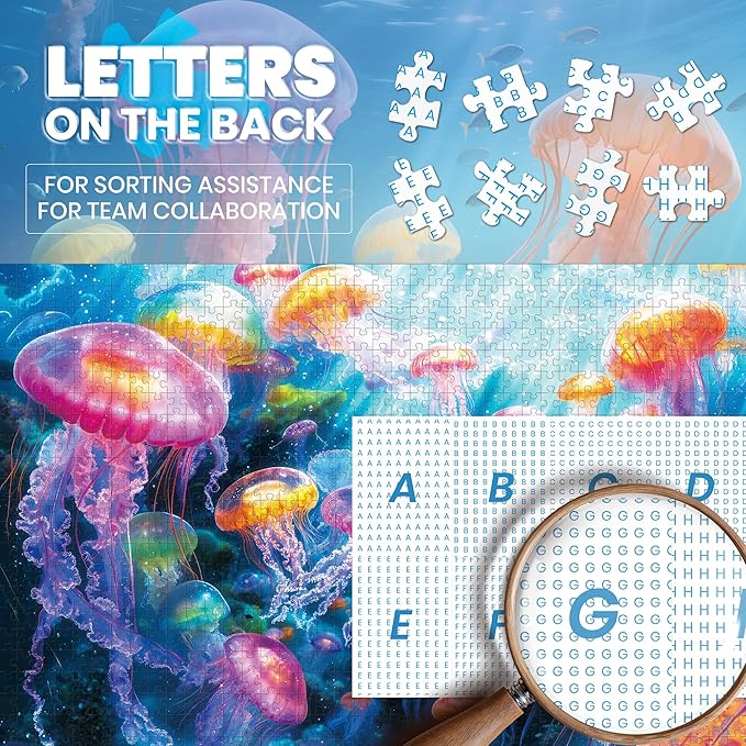 1000 Piece Puzzles for Adults,Colorful Jellyfish Jigsaw Puzzle,Dreamy Ocean Puzzles 1000 Pieces,Creative Games Difficult Underwater World Puzzle Home Decor Toy for Adults (27.5"x19.6"), 1:1 Poster