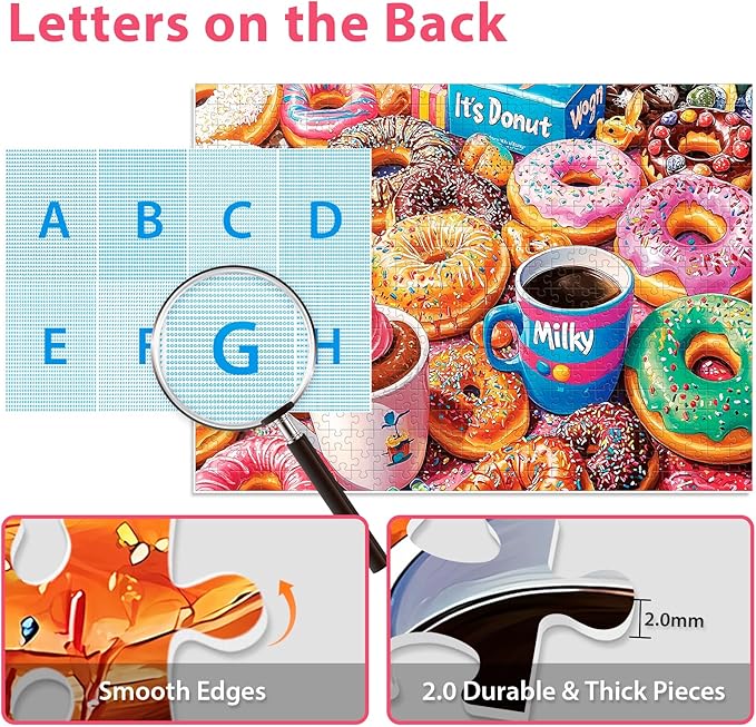 500 Pieces Puzzles for Adults, Colorful Donuts Puzzle for Adults Seniors, Recycled Paper Jigsaw Puzzle 500 Pieces, Fit Together Perfectly Challenging Puzzles Perfect for Game Nights 20.5x15in