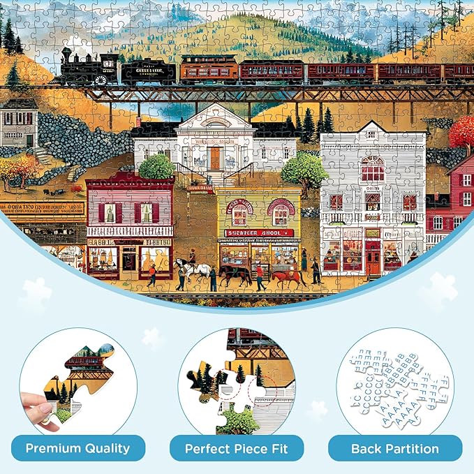 500 Pieces Puzzle for Adults, Retro Train Jigsaw Puzzles for Adult, Countryside Town Jigsaw Puzzle 500 Pieces for Adults Seniors, Challenging Game Home Decor Birthday Gift Toy 20.5 * 15 in