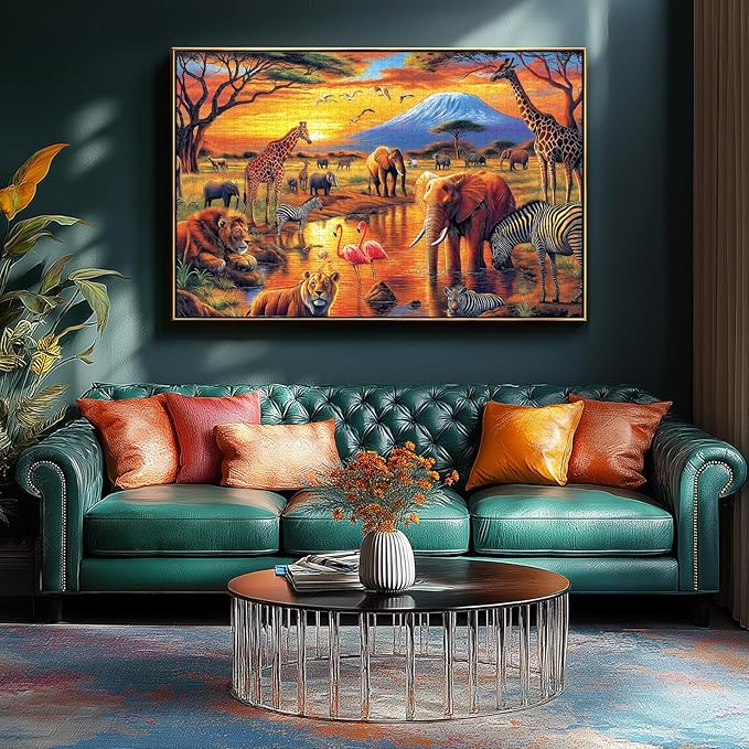 MINIWAN African Savannah Sunset Wildlife Puzzles for Adults 1000 Pieces, Mount Kilimanjaro African Animals Jigsaw Puzzle, Gift for Safari & Nature Lovers 27.5x19.7 Inch
