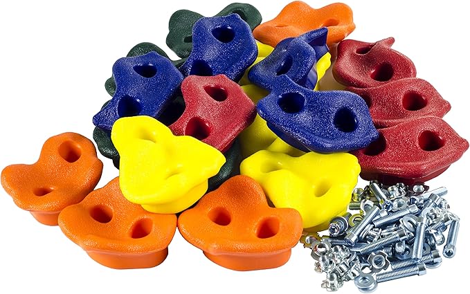 Squirrel Products Rock Climbing Holds for Kids, Deluxe Extra Large Climbing Rocks with Mounting Hardware - DIY Rock Wall Indoor & Outdoor Playground Accessories Wall Climbing Kit - Ages 3+