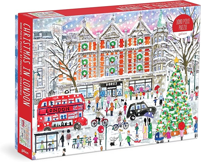 Galison Michael Storrings Christmas in London – 1000 Piece Puzzle Fun and Challenging Activity with Bright and Bold Artwork of The London Holiday Season for Adults and Families