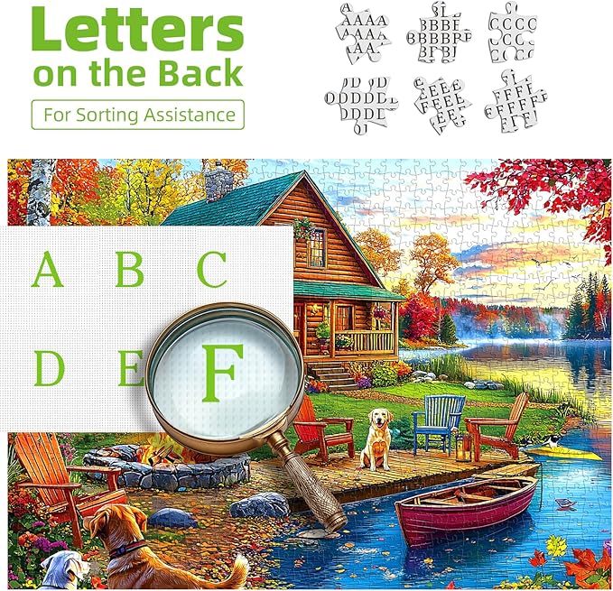 Autumn Lake House 1000 Piece Jigsaw Puzzle for Adults Log Cabin with Dogs & Fall Foliage Adult Puzzles 1000 Pieces for Family Game Night & Home Decor