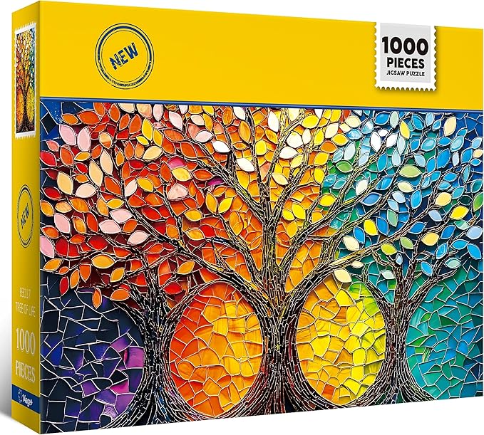 GUEETIC® Stained Glass Puzzle Tree of Life Puzzles for Adults 1000 Pieces, Impossible Hard Difficult Challenging Puzzles for Adults, Colorful Mosaic Tree of Life Jigsaw Puzzle 1000 Pieces