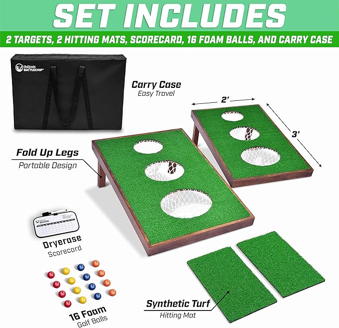 GoSports BattleChip Versus Golf Game - Includes Two 3 ft x 2 ft Targets, 16 Foam Balls, 2 Hitting Mats, Scorecard and Carrying Case