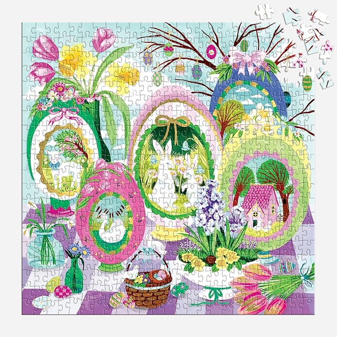 Galison Windows to Spring – 500 Piece Jigsaw Puzzle Featuring Beautiful Artwork of Sugar Egg Illustration for Easter