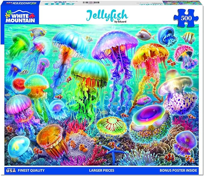 White Mountain 500 Piece Jigsaw Puzzle Beautiful Ocean Animal Puzzles with Large Pieces Gift for Adults 18"x24" - Jellyfish
