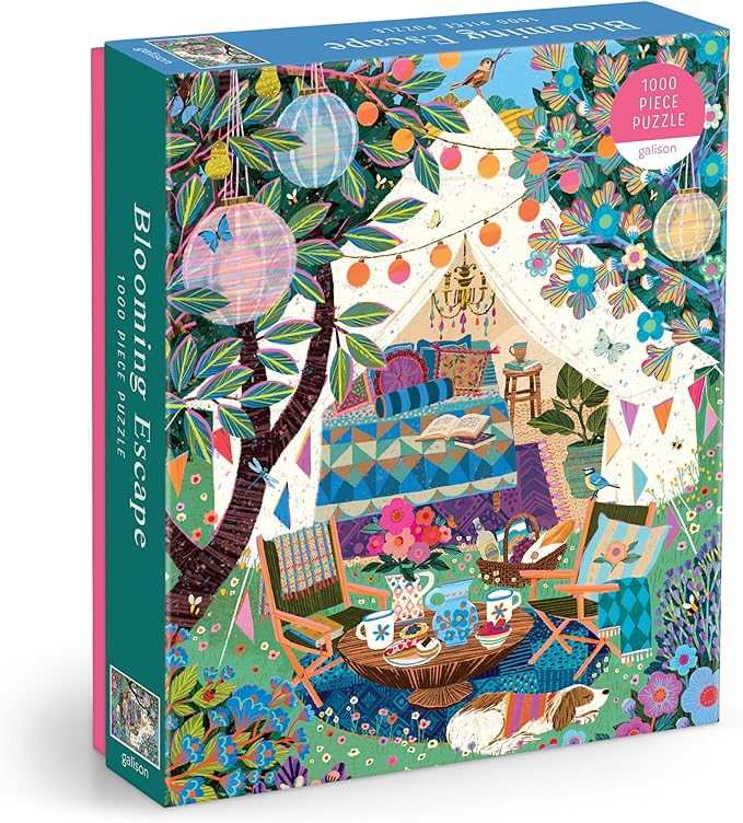 Galison Blooming Escape – 1000 Piece Jigsaw Puzzle Featuring Beautiful Artwork of A Luxurious Camp Scene