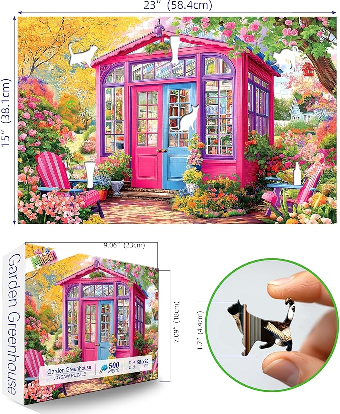 MINIWAN 500 Piece Puzzles for Adults - Colorful Garden House Jigsaw Puzzle, 23x15 Inches with Unique Irregular Shaped Pieces for Relaxation & Home Wall Decor