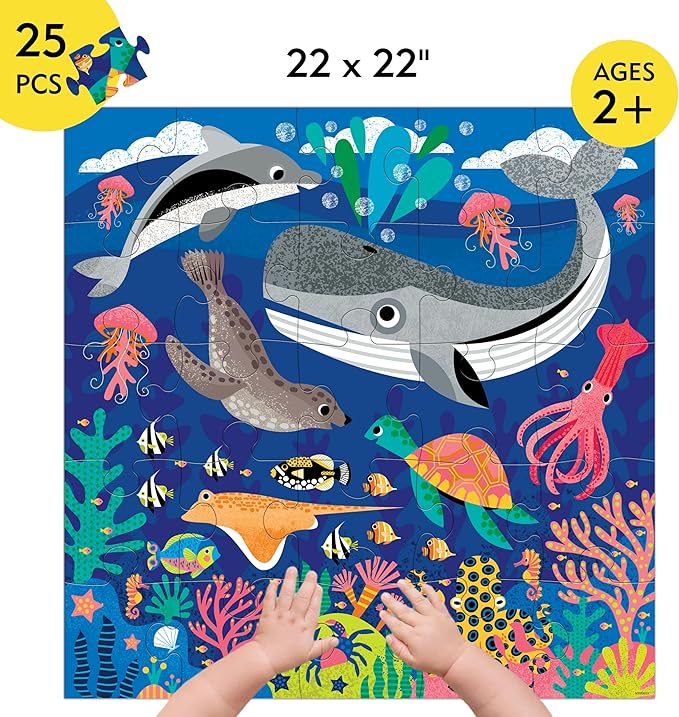 Mudpuppy Depths of The Sea - Jumbo 25 Piece Jigsaw Floor Puzzle Featuring Whales, Dolphins, and More!, Flower