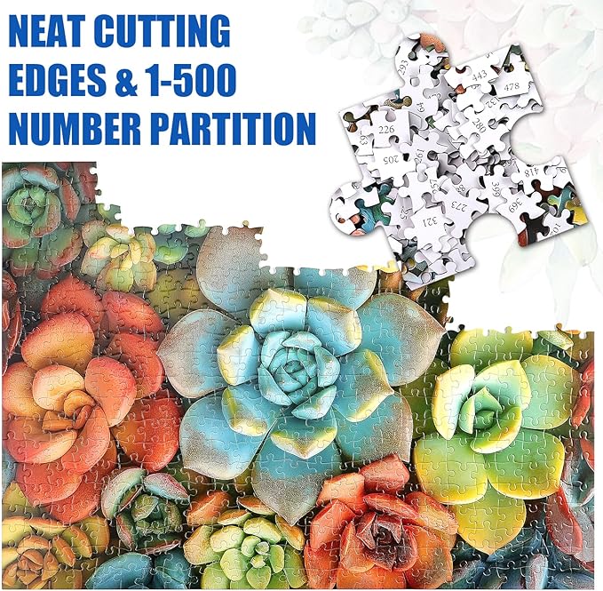 Motiloo Succulent Puzzle 500 Piece Jigsaw Puzzle for Adults -Colorful Succulent Plants Puzzle Perfect for Game Nights Family Holiday Jigsaw