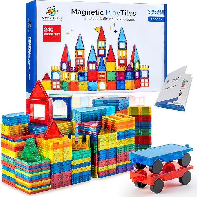 Magnetic Tiles 240 PCS XL Set with Storage Bag – Magnetic Building Tiles for Kids Ages 3-8, STEM Magnet Construction Toy for Boys & Girls
