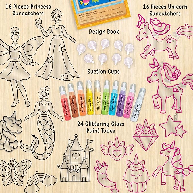 Imagimake Window Art Princess & Unicorn | DIY Suncatcher Kit for 5-8 Year Old | Princess & Unicorn Toys for Girls | Art & Craft Kits for Ages 6-8 | Easter Gifts for 5 Year Old Girls