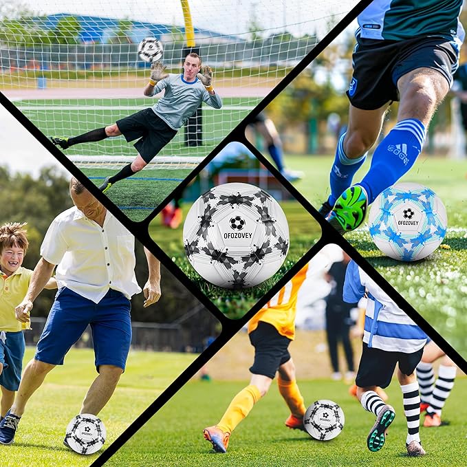 Soccer Ball Size 3,4,5 Two Pack,Classic Indoor Outdoor Soccer with 1 Pump 2 Net Bag and 2 Needle,Long-Lasting for Training, Games, Outdoor & Indoor Play Ideal Gift for Boys Girls Youth Adult