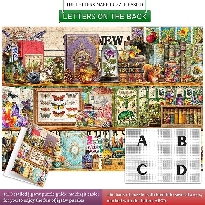 1000 Piece Puzzles for Adults,Fantasy Bookshelf Jigsaw Puzzle 1000 Pieces for Adults Seniors,Challenging Family Games Holiday Party Gifts -1:1 Poster Interlock Perfectly Letter on Back
