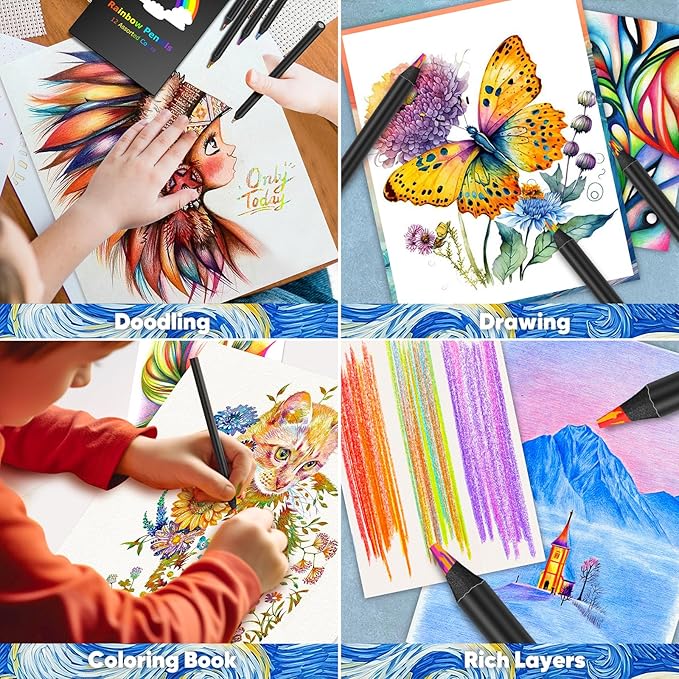 Hapikalor Easter Basket Stuffers for Teens, Art Supplies, 12 Rainbow Colored Pencils, Easter Gifts for Kids, Teen Girl Gifts Trendy Stuff, Birthday Party Favors Arts and Crafts 5-12 Year Old