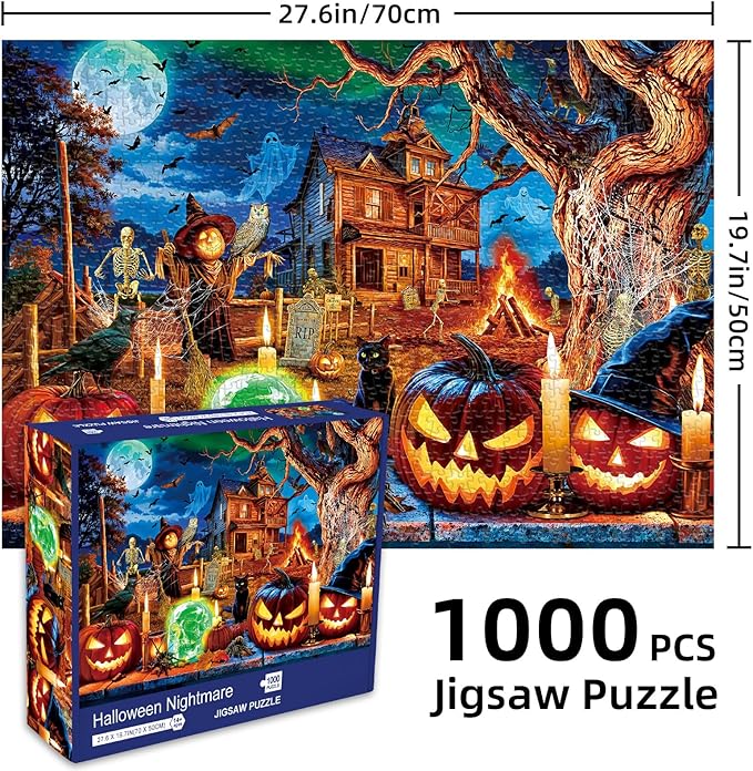 Sutinban Halloween Puzzle 1000 Pieces for Adults, Horror Skull Pumpkin Head Halloween Haunted House Jigsaw Puzzles 1000 Pieces Family Game, Holiday Party Gifts Puzzles for Teenages & Kids & Adults