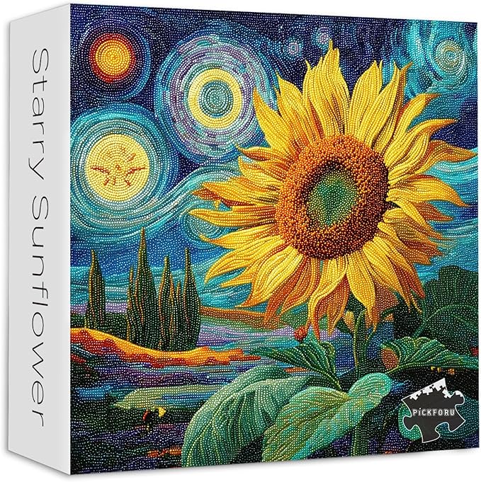 Sunflower Puzzles for Adults 1000 Pieces, PICKFORU Nature Flower Puzzle Starry Night, Impossible Hard Plant Floral Art Theme, Challenging for Adults