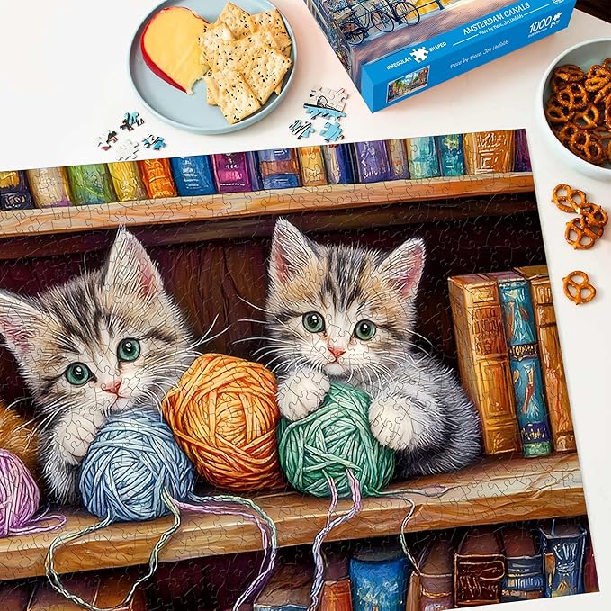 Bimkole Cat Puzzles for Adults 1000 Pieces, Books Paper Jigsaw Puzzle 1000 Pieces - Fun and Challenging Family Decoration Puzzle Great Gift Idea, Finished Size is 31.5 x 16.14 in