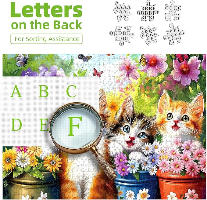 500 Piece Cat Jigsaw Puzzle for Adults - Cute Kittens in Flower Garden with Butterflies, Whimsical Cat Puzzle (20"x20")