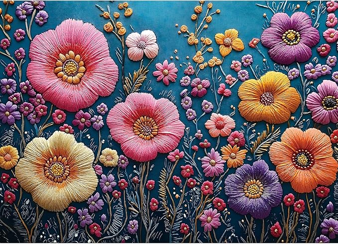 Blueforest 1000 Piece Puzzle for Adults - 3D Embroidered Floral Art, 27.5x19.7 Inches Premium Jigsaw Puzzle for Relaxation & Home Decor