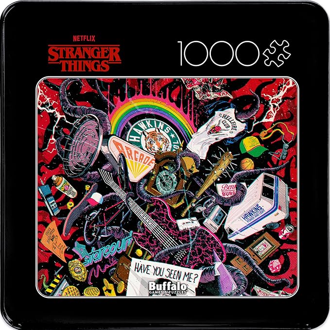 Buffalo Games - Stranger Things - 1000 Piece Collector's Tin Jigsaw Puzzle - Challenging and Colorful Puzzles for Adults – Precision-Cut Pieces, Beautiful Artwork, and Hours of Relaxing Fun
