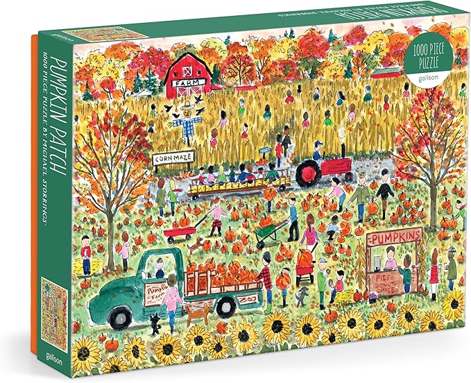 Galison Pumpkin Patch – 1000 Piece Michael Storrings Jigsaw Puzzle Featuring Beautiful Artwork of A Pumpkin Patch During A Fall Day